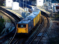 73209 leads 2 netwoirk rail 73's and 66 away from Hastings working a light engine movement. 13/02/09